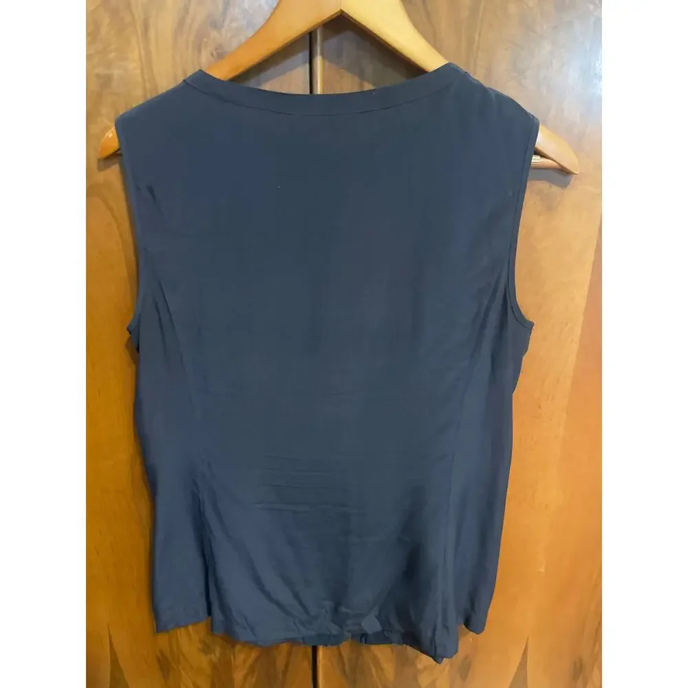TORY BURCH Navy Blue Silk Sleeveless Blouse Size 8 Shirt Top OFFICE CAREER PREP